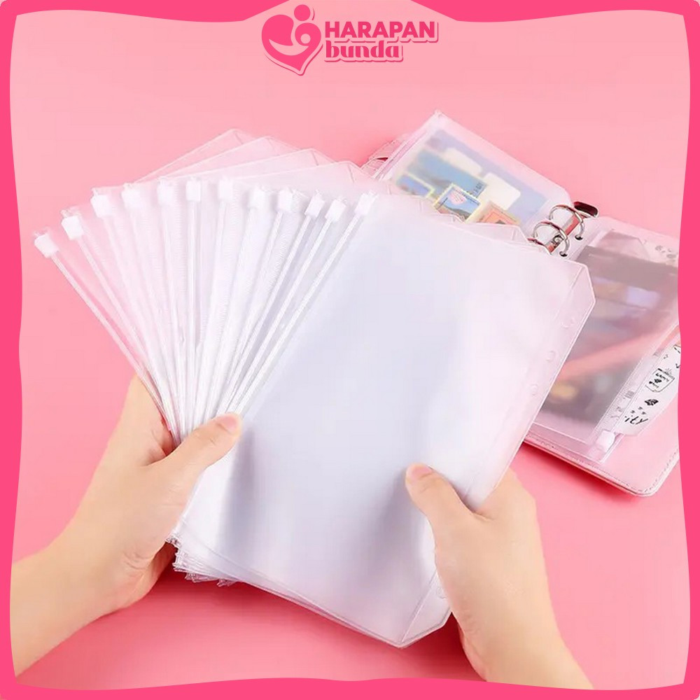 

Transparent Hand Book Bags Ziplock 6 Hole / Zipper Pocket Binder A6 Transparent Pouch Tempat Uang Harapan Bunda C1105