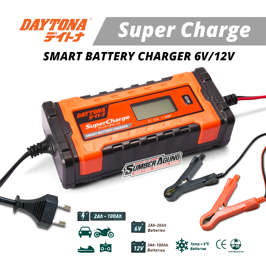 DAYTONA Smart Charger Cas Baterai Aki 6V/12V , 2 AH ,11 Steps 100 AH Motor Mobil