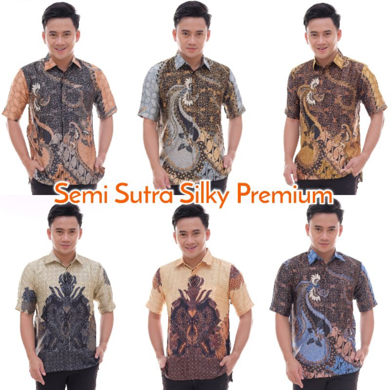 HEM BATIK PRIA LENGAN PENDEK PREMIUM KEMEJA SEMI SUTRA SILKY FURING ISTIMEWA - KAIN LICIN KILAU
