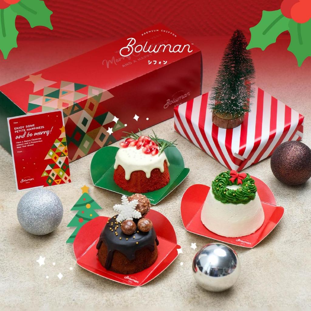 

Boluman | Christmas Hampers Petite Chiffon Box of 3 | Gift Natal | Cake | Kue Bolu Chiffon