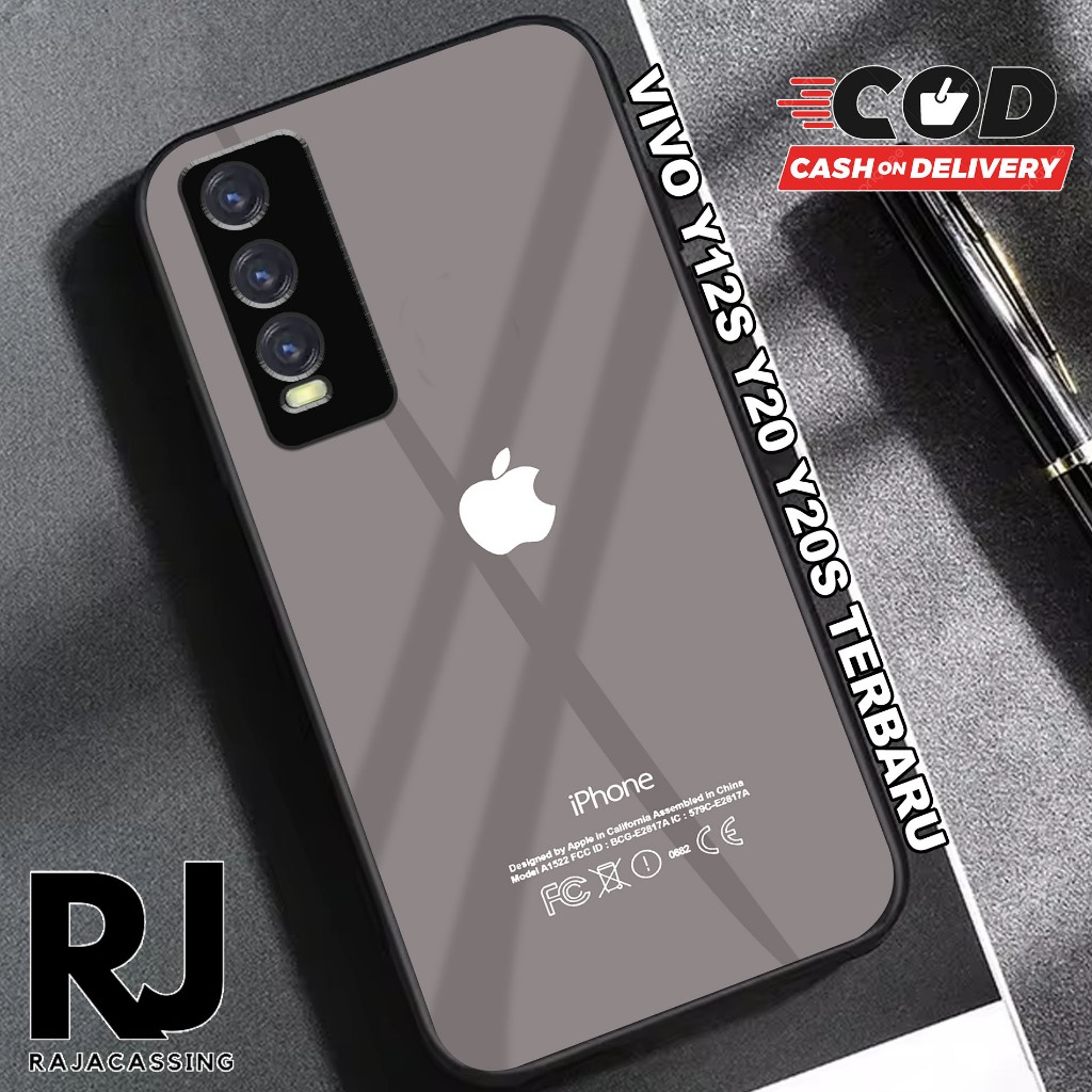 Softcase Glass Kaca VIVO Y12S Y20 Y20STerbaru Casing  Handphone Casing Motif Iphone - Pelindung Hand