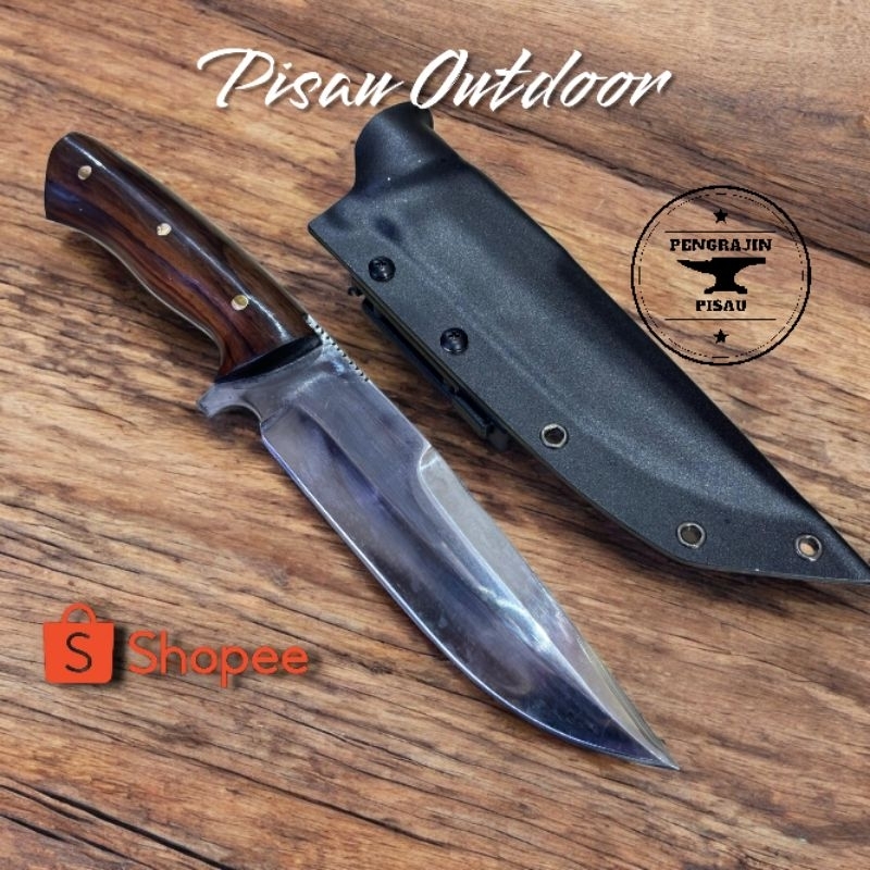 Pisau Tactical Survival Knife Sarung Kydex Teklok Baja SUP9 Tbl6mm