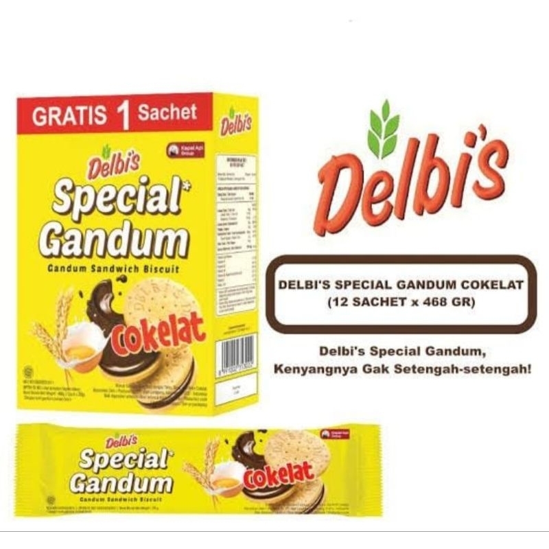 

DELBI'S SANDWICH BISKUIT GANDUM COKLAT 1 PACK ISI 12 X 39GR