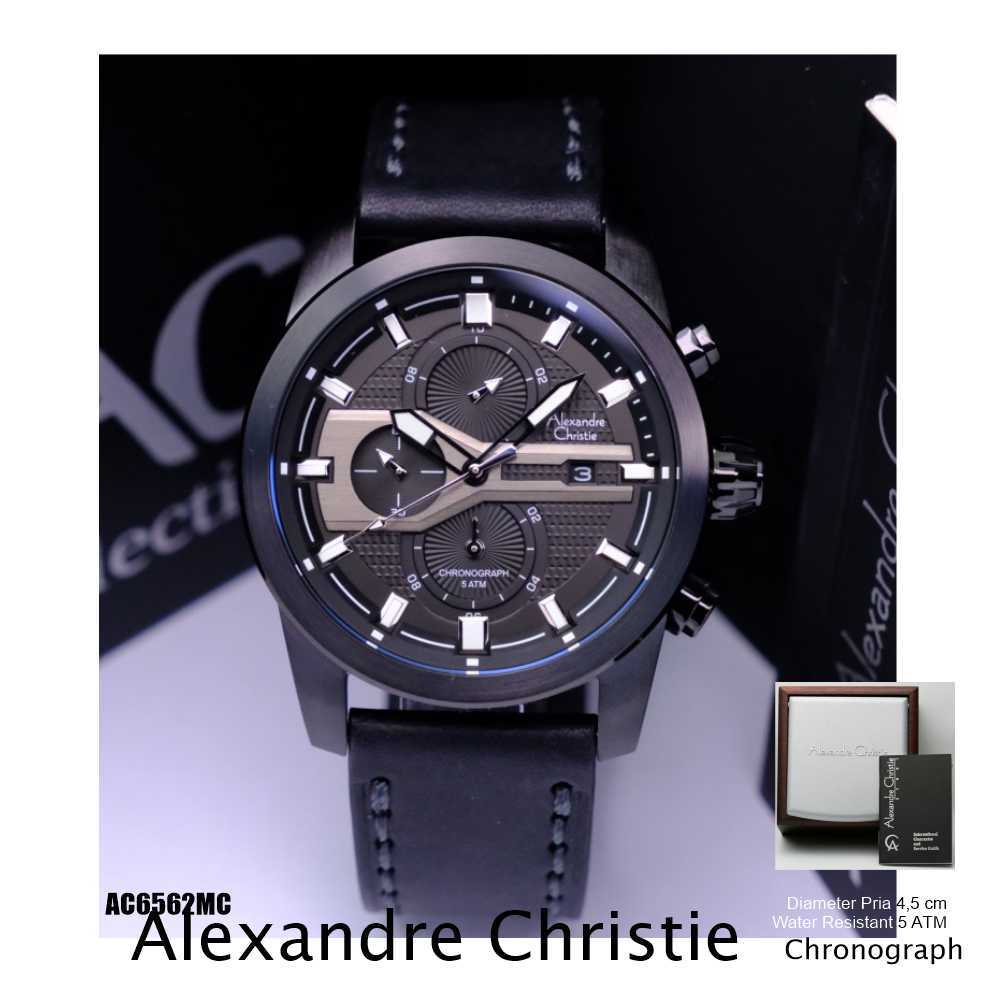Alexandre Christie ORIGINAL jam tangan pria tali kulit AC 6562 full black Alexander Cristie 100% ori