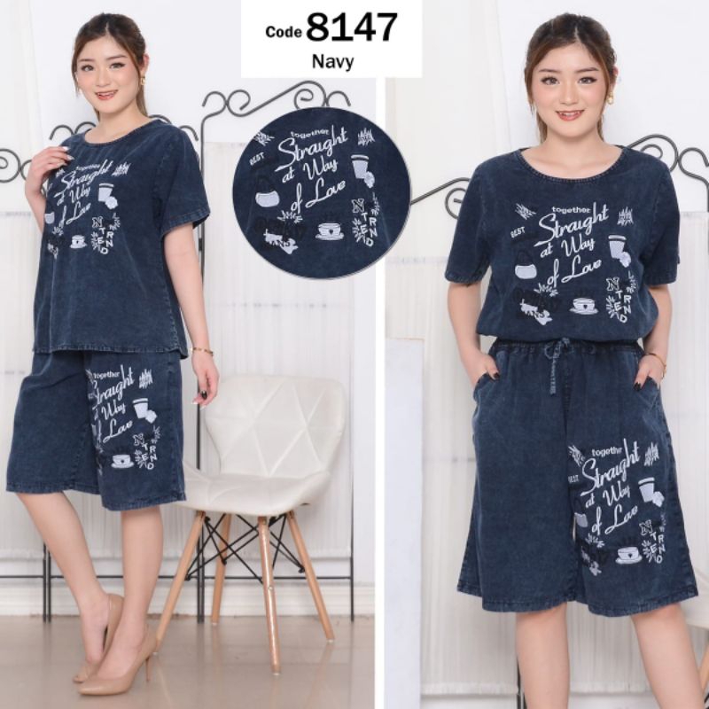 one set setelan jeans jumbo bigsize bordir jumbo