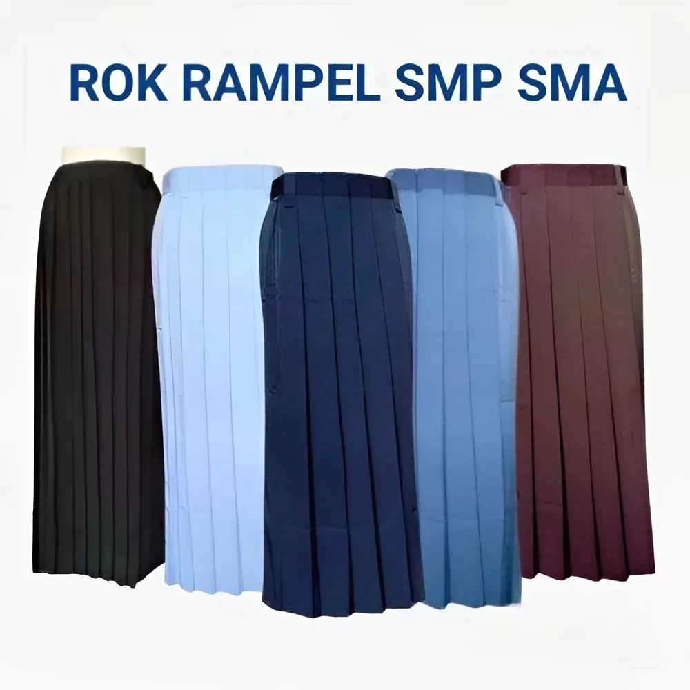 Rok Panjang Sekolah SMP SMA Rempel - Rok Seragam Warna Biru Abu Hitam Coklat Bahan Drill Premium