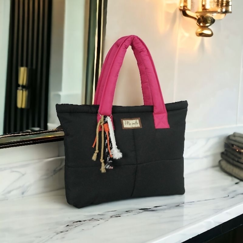 Bufalo puffy top handle bag besar wanita resleting