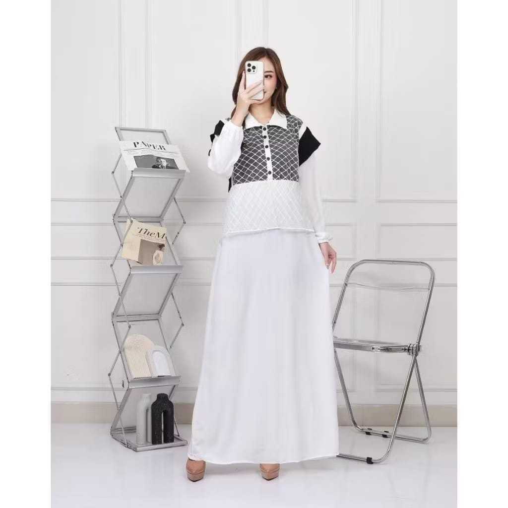 AZORA GAMIS (REMPEL PUNDAK) CRINKLE MIX BRUKAT FIT TO XL | GAMIS AZORA | GAMIS POLOS KOMBINASI BRUKA