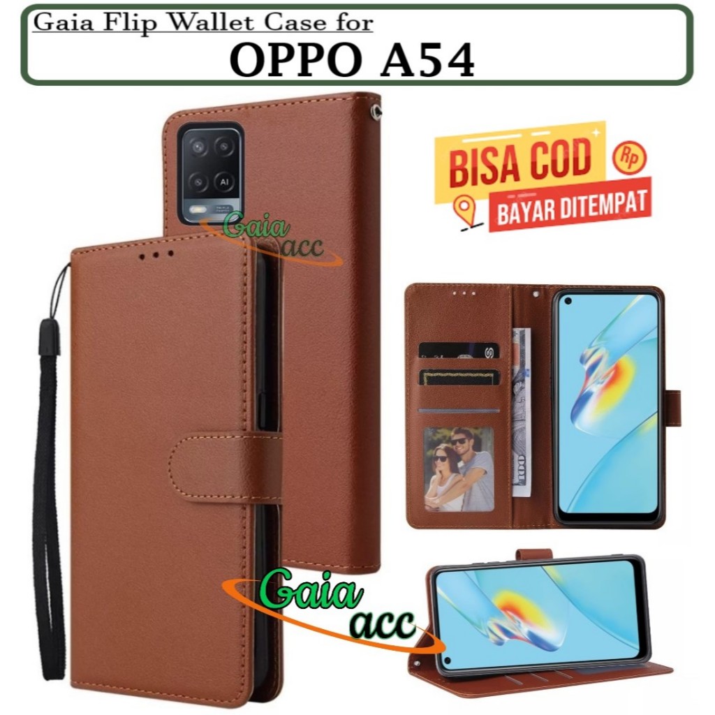 LEATHER CASE FLIP OPPO A54-FLIP COVER KULIT SARUNG BUKU DOMPET-CASING WALLET LEATHER CASE OPPO A54