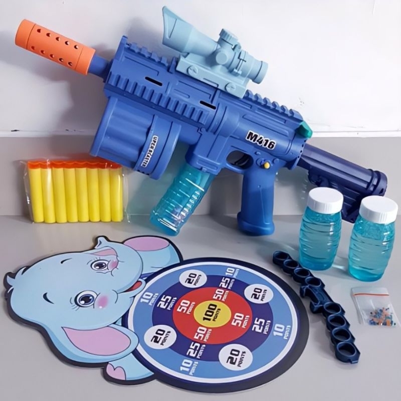 Mainan Tembakan Nerf Blaster M416 3in1 Bubble Gun Baterai Lampu dan Suara - Senapan Nerf Peluru Busa