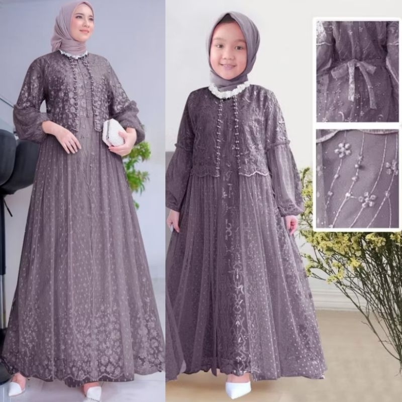 (NEW) FIKA DRESS - BAJU MAXY MAXI DRESS GAMIS BRUKAT BROKAT FULL PURING FURING TILE MUTIARA UNTUK PE