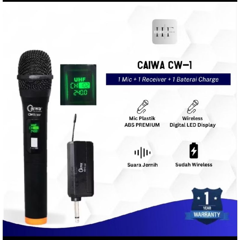 Mic Wireless CAIWA CW-1 UHF Microphone Wireless Mik Tanpa Kabel Mic Vokal Baterai Cas
