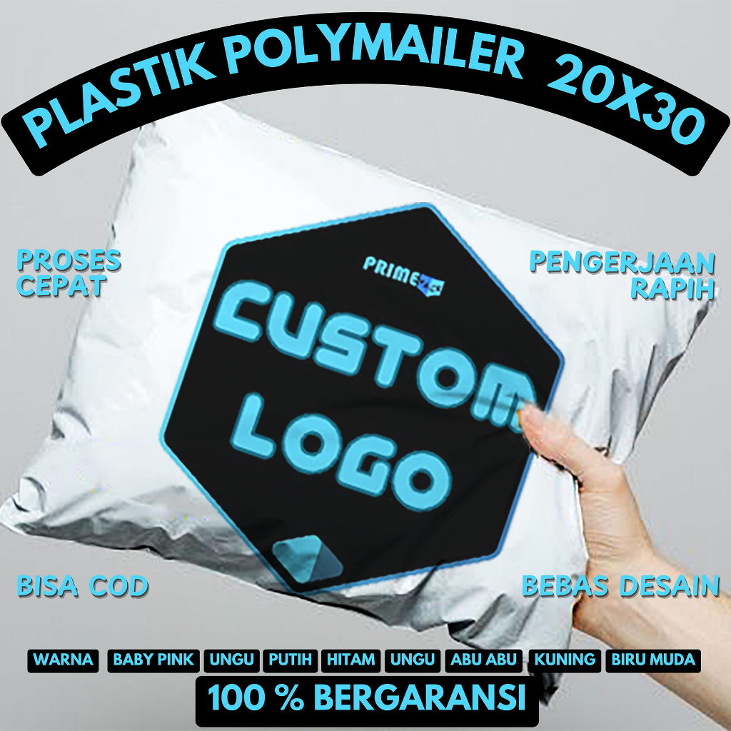 

POLYMAILER PLASTIK SABLON CUSTOM LOGO DESAIN KAMU UK.20X30