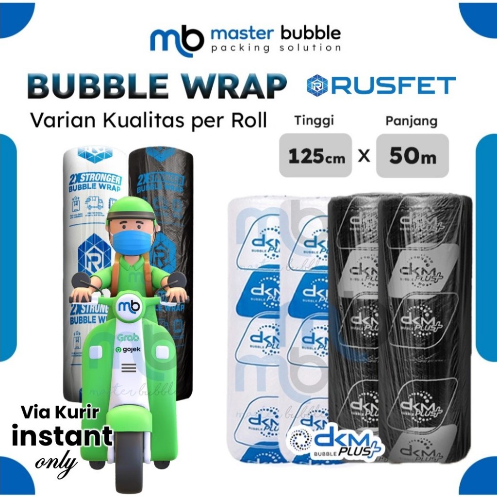 

Plastik Bubble Wrap DKM - RUSFET 125cm x 50meter Bening dan Hitam / Plastik Pembungkus Paket Online