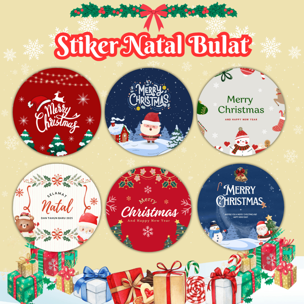 

Stiker Merry Christmas bulat/Stiker Natal/Stiker Toples Merry Christmas/Stiker Hampers Natal/Stiker bulat