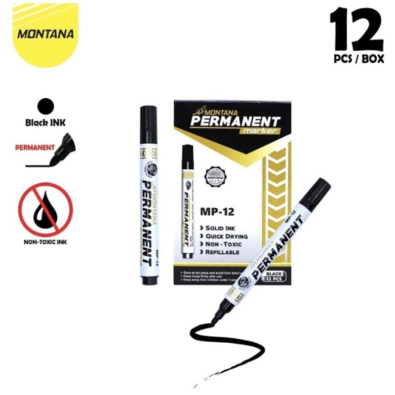 

12 Pcs / 1 Lusin Spidol Permanent Montana MP-12 / Spidol Hitam Permanent