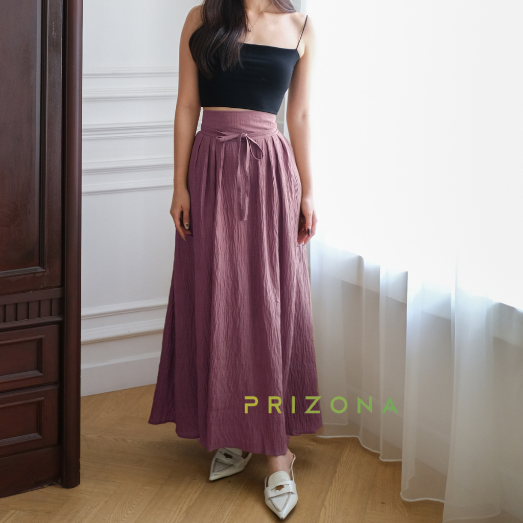 Pengiriman Cepat Prizona - Rok Panjang Wanita Basic Maxi Skirt Premium Rok Linen Putih Panjang