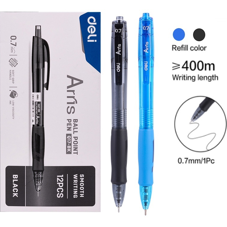 

Deli EQ17 Retractable Ballpoint Pulpen Cetek Tip 0.7 mm Warna Hitam Biru
