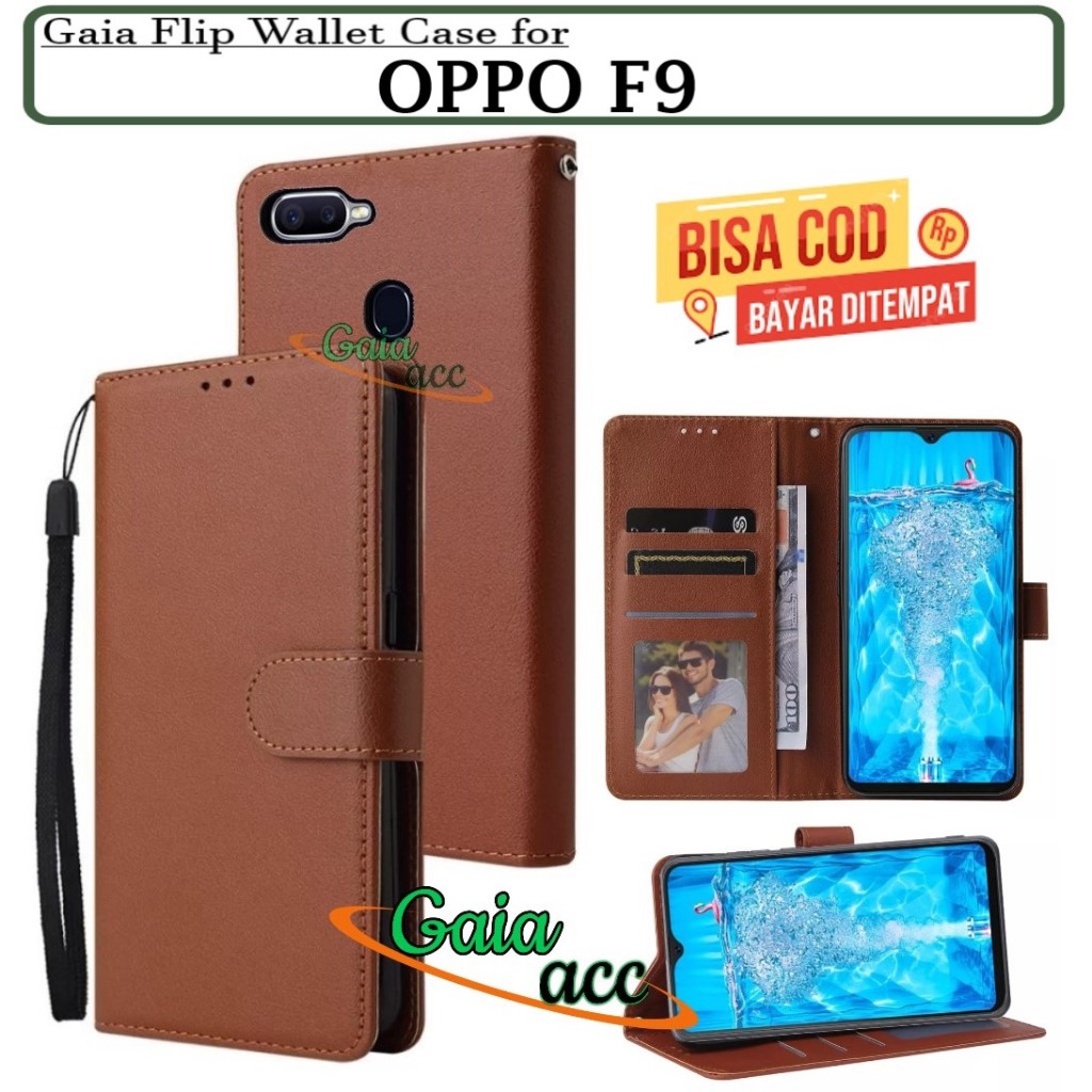 OPPO F9 LEATHER CASE PREMIUM-FLIP WALLET CASE KULIT UNTUK OPPO F9 - CASING DOMPET HP COVER SARUNG BU