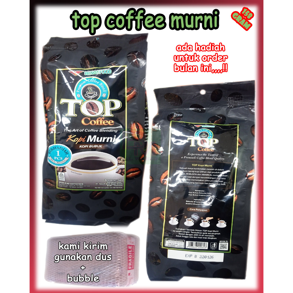 

Top Kopi Cofffee Murni Kopi Bubuk Kemasan 158 Gram