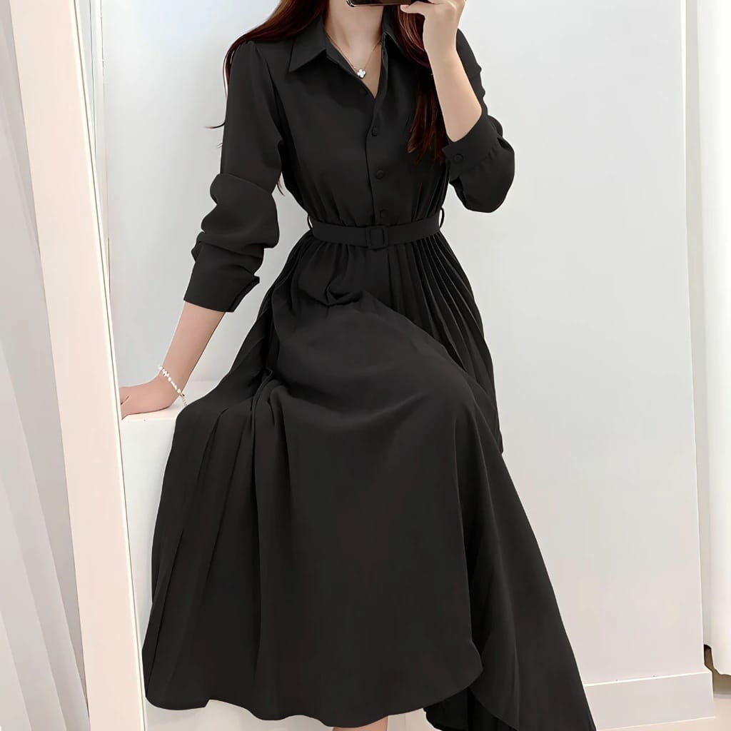 Dress Ryhana - Dress Fashion Wanita Casual || Gaun Lengan Panjang Perempuan Santai Homewear