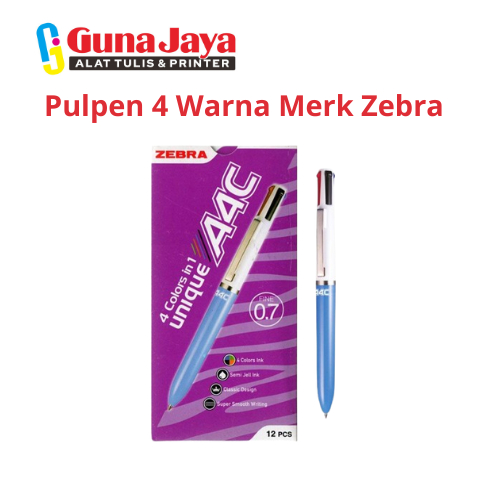 

Pulpen 4 Warna Zebra A4C 0.7mm - Pulpen Multifungsi dengan 4 Warna Tinta dalam 1 Alat Tulis