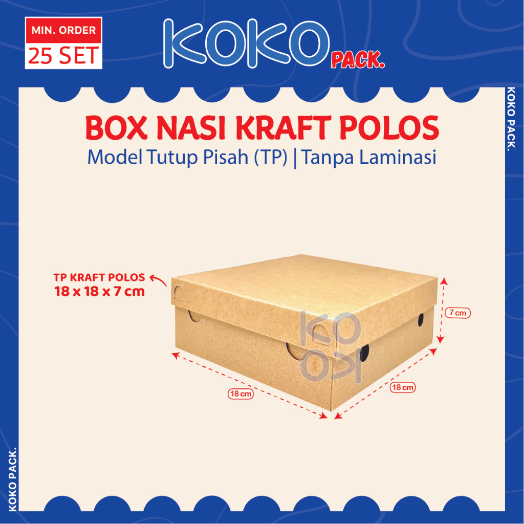 

Box Nasi Tutup Pisah Bahan Kraft Coklat uk. 18x18 Tanpa Laminasi / Kotak Makanan Dus Catering Model TP 18