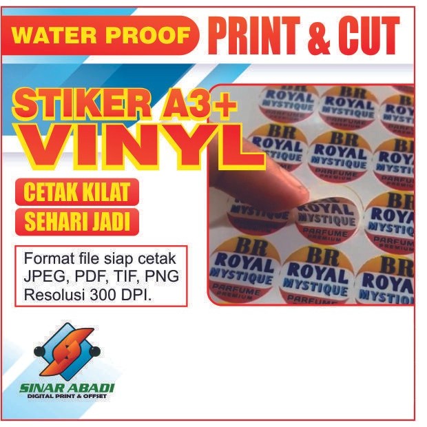 

PRINT STICKER VINYL | STIKER A3+ I CETAK STIKER VINYL FREE CUTTING TERMURAH