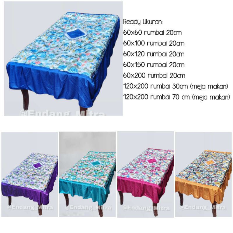 Taplak meja makan 120x200 rumbai 70cm