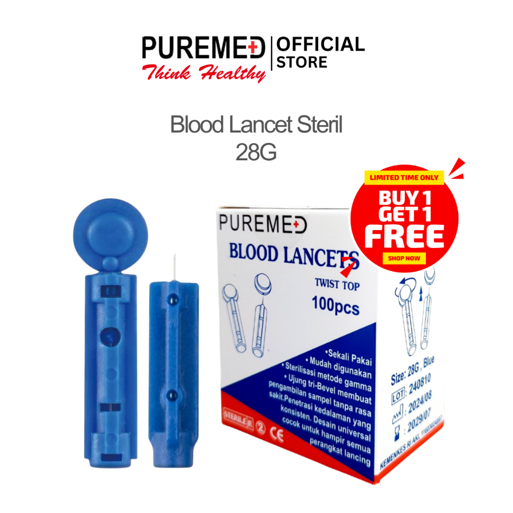 ( BUY 1 GET 1 ) Puremed Blood Lancet 28G / Lancet 100pcs