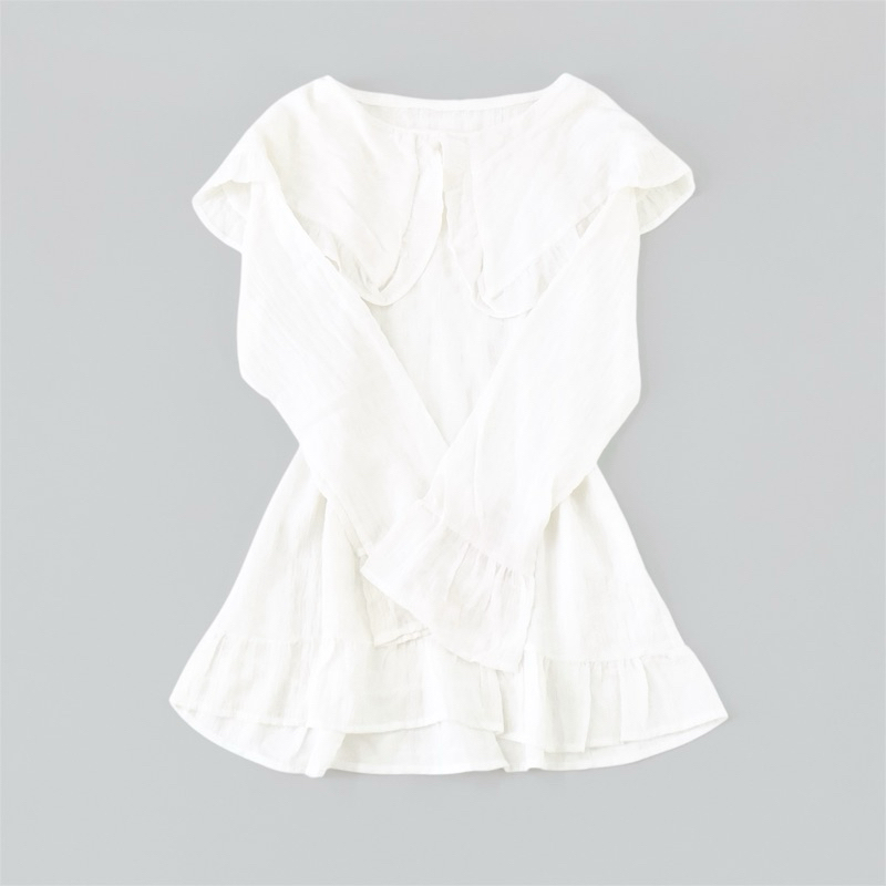 Calies White Sailor Collar Crinkled Dress With Ruffled Detail Atasan Gaun Putih Kerah Puritan Lengan