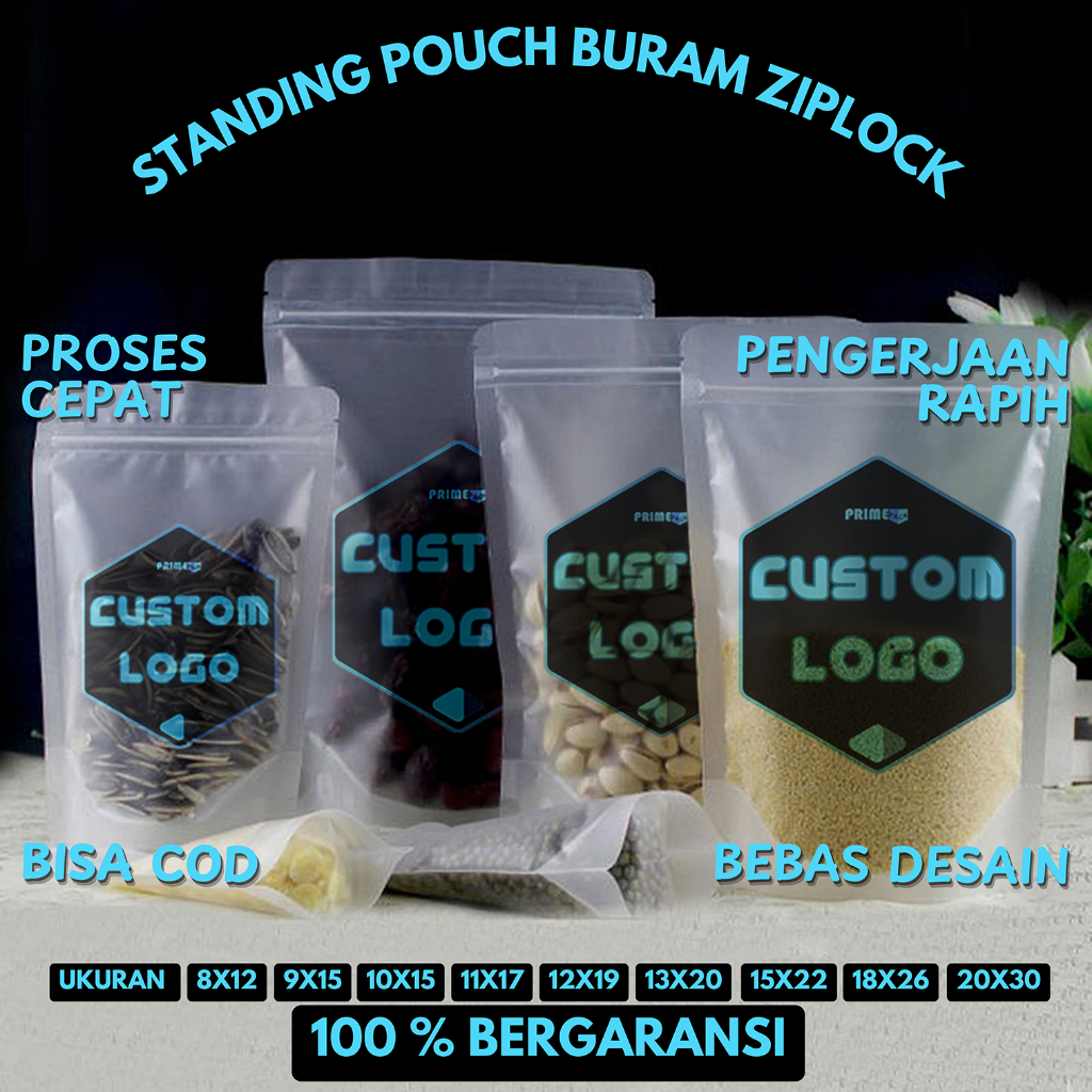 SACHET KEMASAN BURAM CUSTOM LOGO KAMU POUCH PLASTIK KLIP ZIPLOCK