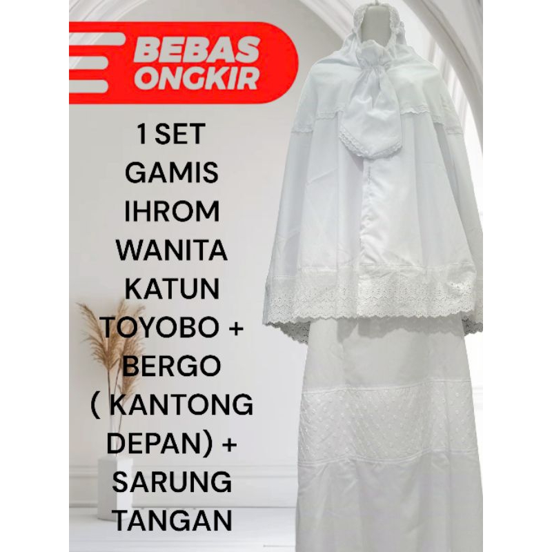 GAMIS IHROM WANITA DEWASA KATUN TOYOBO PREMIUM 1 SET ( WARNA PUTIH BERSIH)