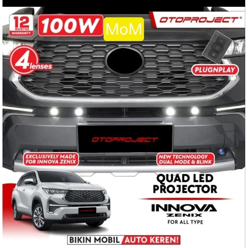OTOPROJECT Lampu Led Mini Projector Light INNOVA ZENIX Lampu Tambahan Quad Led Projector