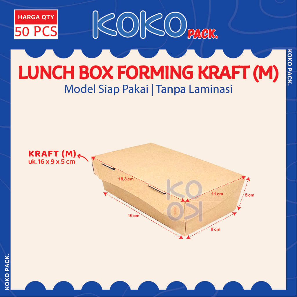 

Lunch Box Paper Forming Kraft uk. M Tanpa Laminasi / Box Nasi Siap Pakai Kotak Makan Coklat Ukuran Sedang 16x9x5 cm