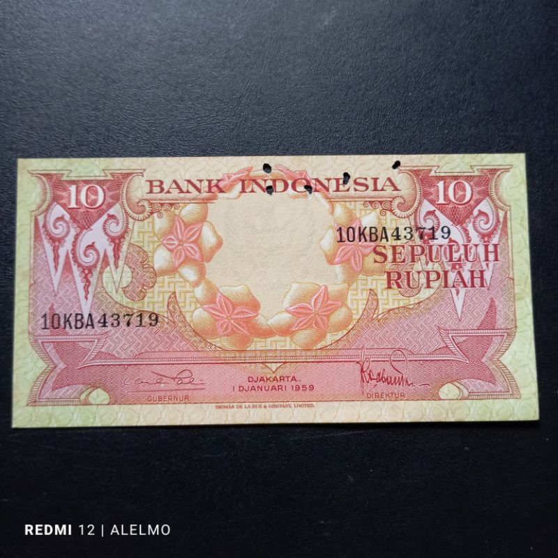 10 rupiah seri bunga tahun 1959 bagus salah penyimpanan asli