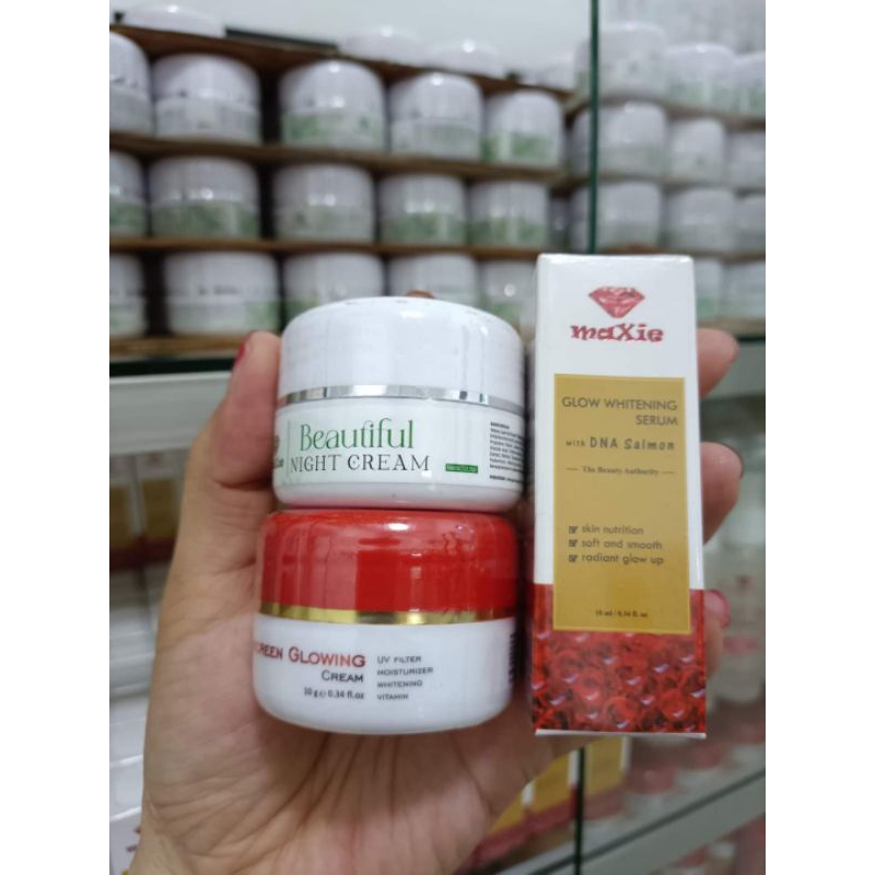 PAKET 3IN1 MAXIE GLOW/SUNSCREEN GLOW MAXIE/SERUM DNA SALMON MAXIE/CREAM FLEK MAXIE GLOW