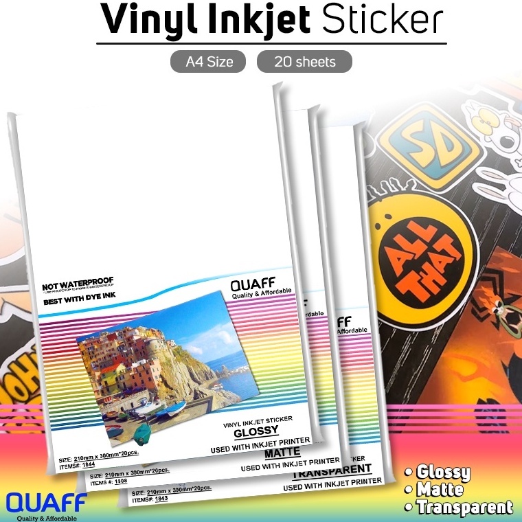

KODE HJZZV Kertas Sticker Vinyl Inkjet Anti Air 2 lembarpack ukuran A4 White glossy PP Matte Glossy Matte Transparent