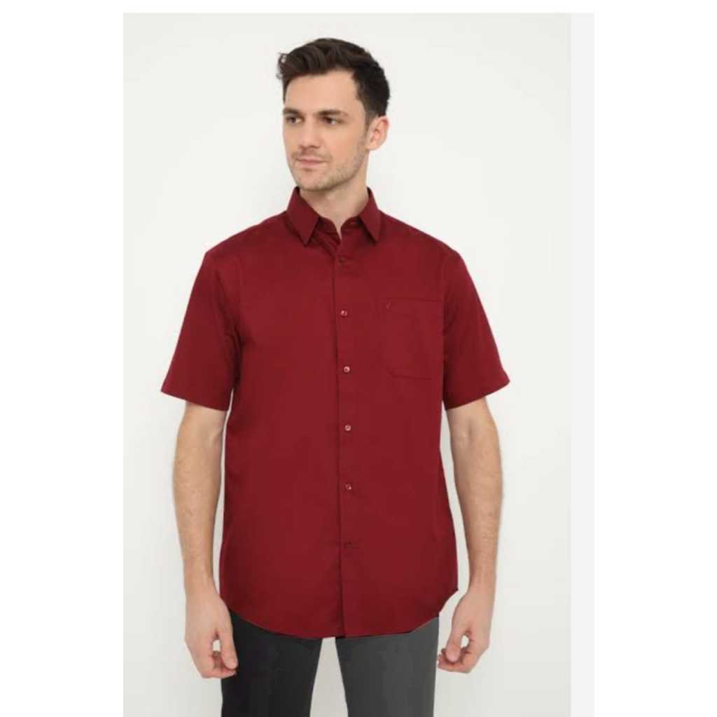 baju kemeja imlek pria lengan pendek - kemeja maroon - kemeja pria merah maron - kemeja natal