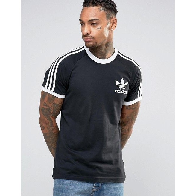 Kaos T-Shirt Lengan Pendek Adidas Stripe Best Seller Warna Hitam/Kaos Import Pria Adidas California