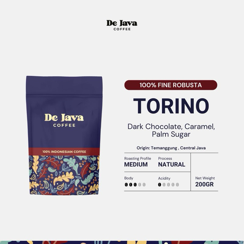 

De Java Coffee Torino 200gr - Biji Kopi Fine Robusta