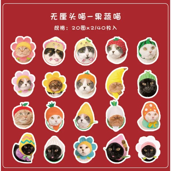 

40 Lembar Sticker Kucing Lucu Stiker Deco Journal Anak Cute Etori Life - RANDOM