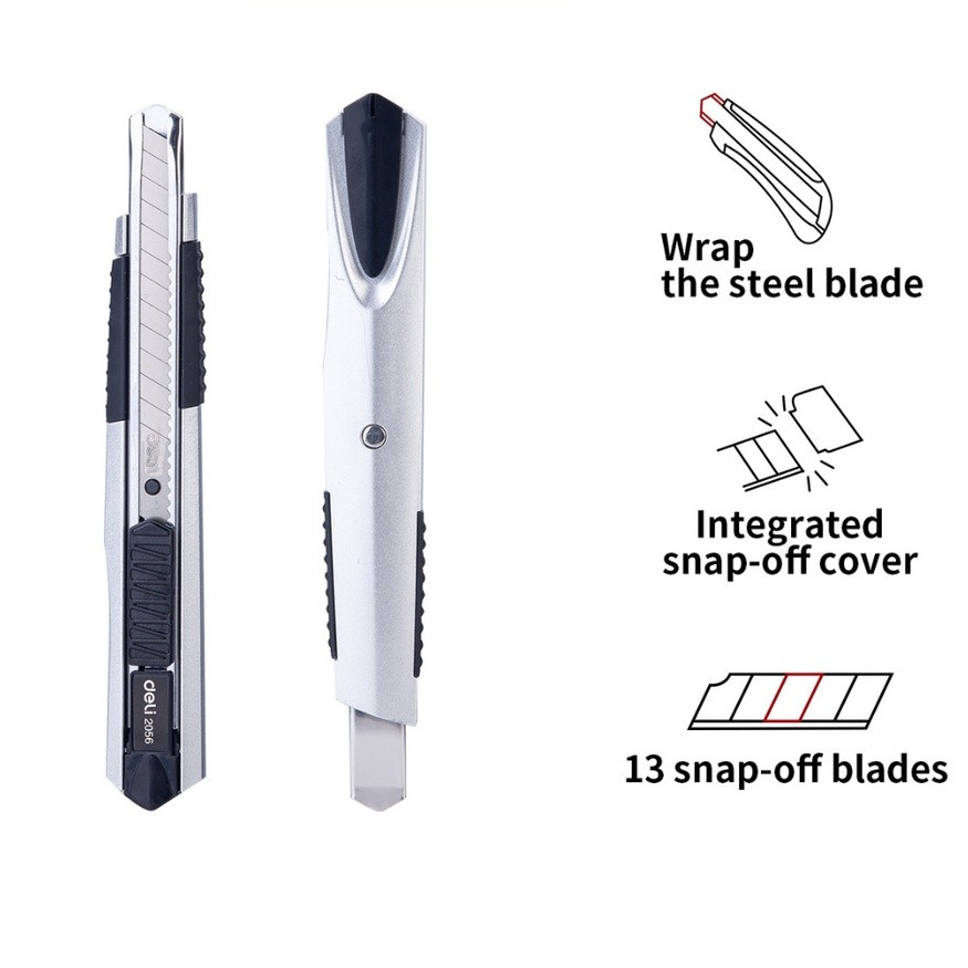 

Deli E2056 Cutter dengan pisau baja SK5 dan sistem kunci otomatis untuk penggunaan yang aman