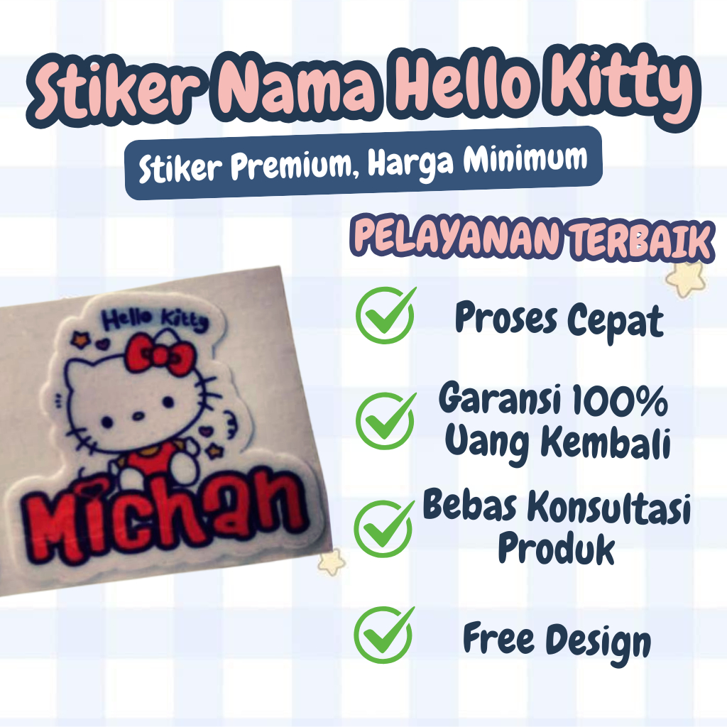 

STIKER CUSTOM NAMA HELLO KITTY 5 pcs (PROMO BUY 1 GET 1 FREE)