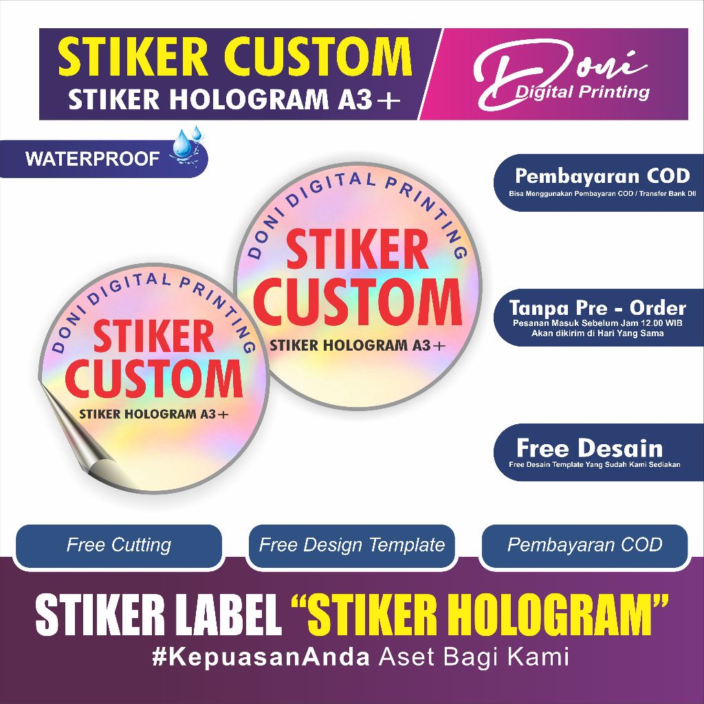 

Doni Digital Printing Stiker Custom Stiker Hologram A3+