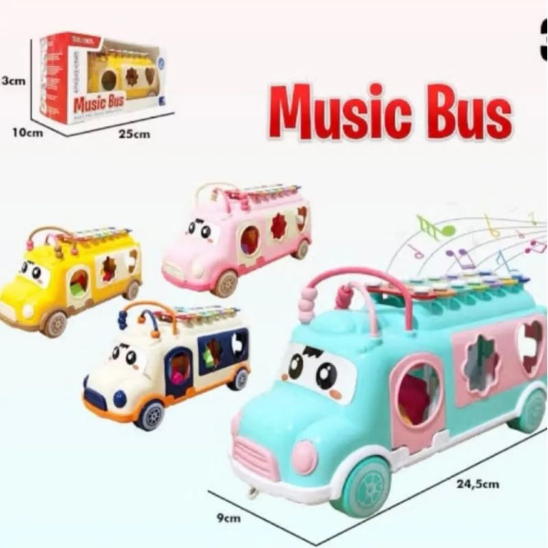 (BISACOD) Mainan Anak Mobil Bus music/ mainan edukasi sortir bentuk / musik bus xlyphone anak