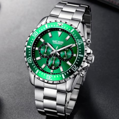 MEGIR 2064 Jam Tangan Pria Original Analog Chronograph Tali Stainless Luminous