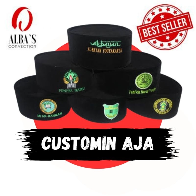 Custom Songkok Hitam Logo Bordir Suka suka