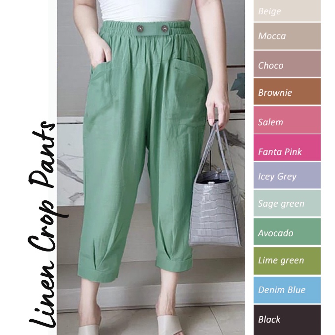KODE Y35N Linen Crop Pants celana crop kantong depan Bigsize Jumbo