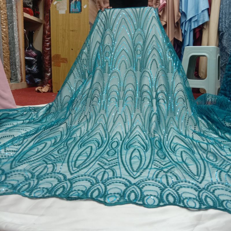promo kain tile bordir Payet squin motif terbaru ll bahan kebaya kain Tille bordir full Payet squin